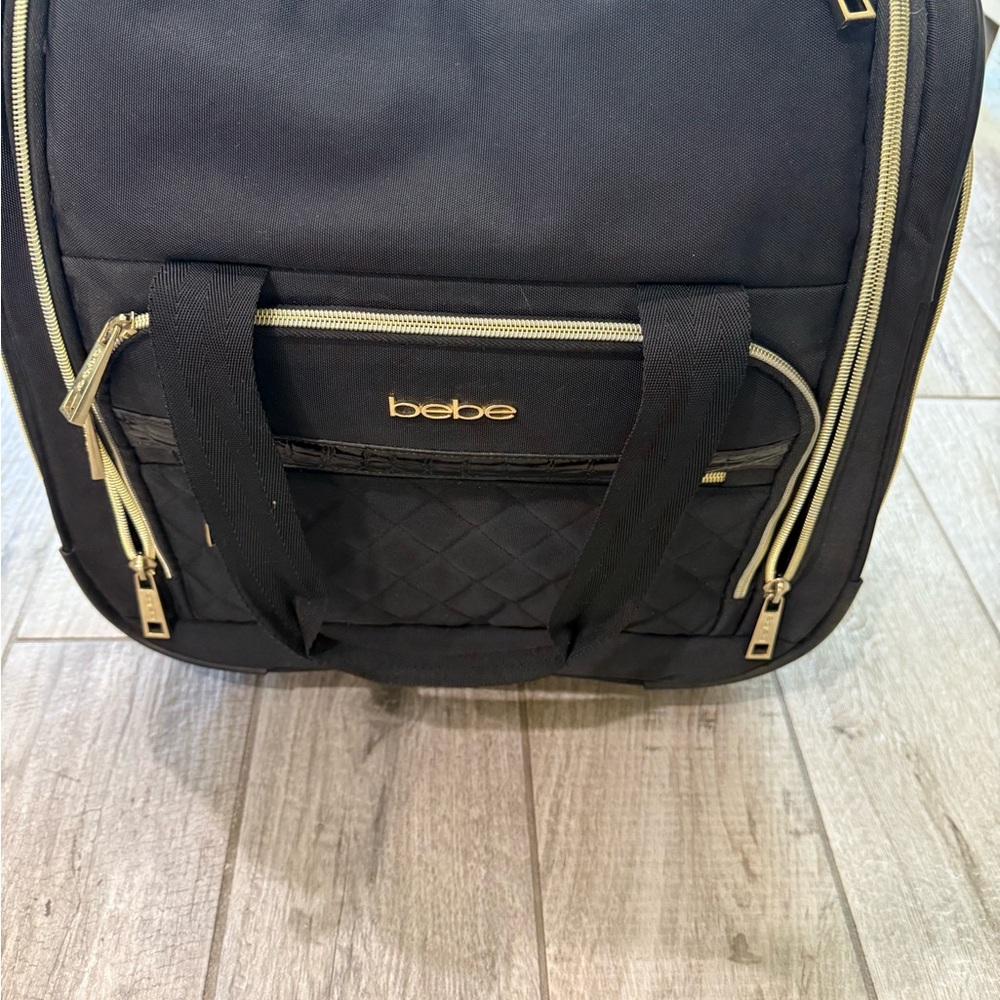 Bebe Black Quilted Travel Bag carry on with Gold Details - Picture 2 of 8